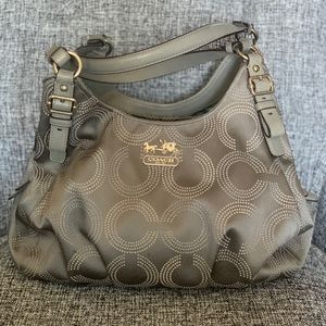 Coach bag metallic silver brown inlay.